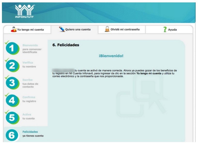 Cuenta creada correctamente en Mi Infonavit