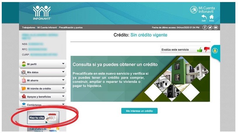 Clic en Haz Tu Cita de Infonavit
