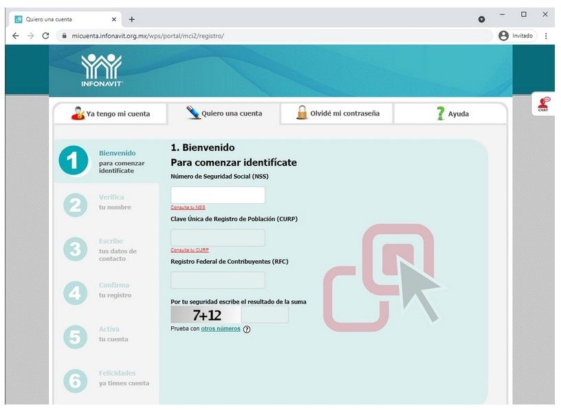 Ingresar datos para crear cuenta Infonavit